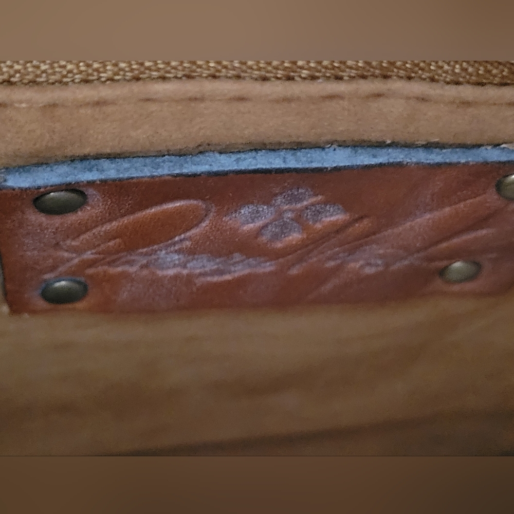 Patricia Nash tan / carmel brown Fold Over Leather Clutch Bag Purse - Picture 6 of 12